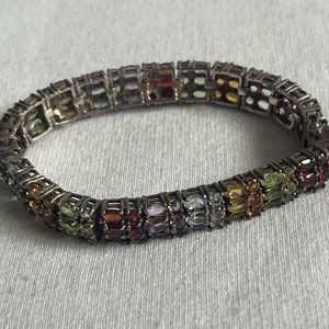 925 Silver - Vintage Amethyst Peridot Topaz & Multi-Stone Chain Bracelet